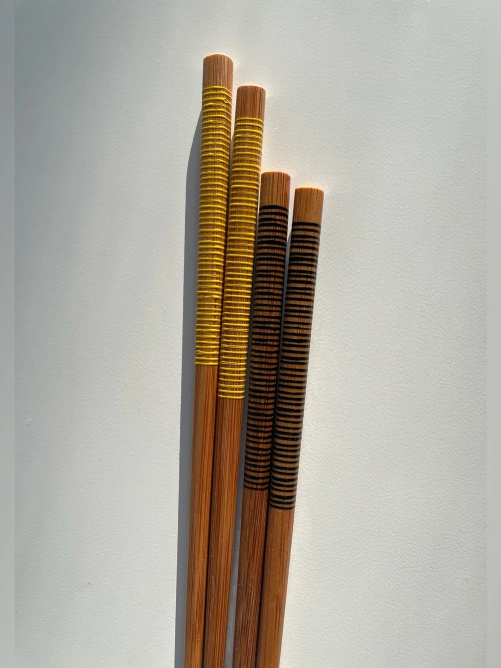 Set of Bamboo Chopsticks with Yellow + Black Accent Lines